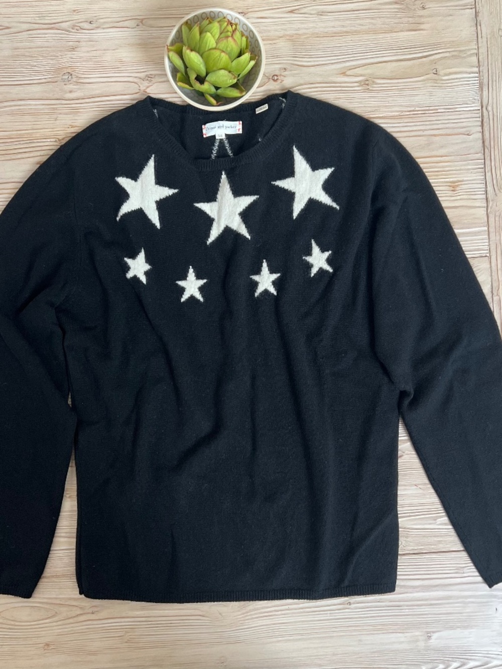 Chinti & Parker Star 100% Cashmere Sweater Black Ivory Size Large - Picture 3 of 7